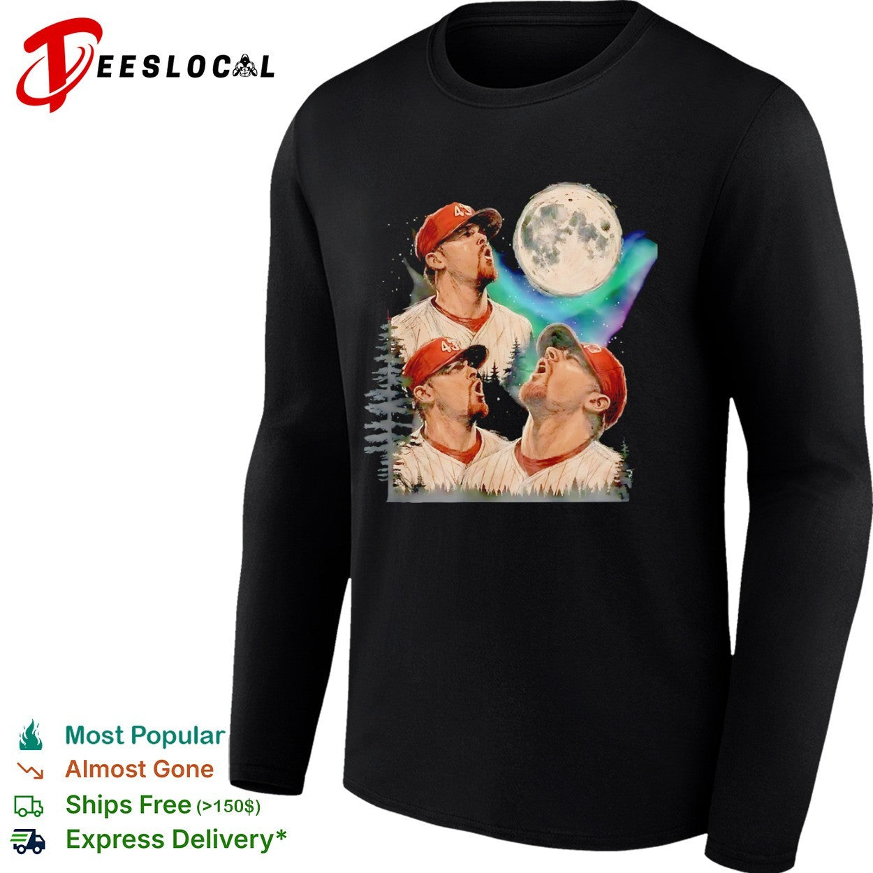 Baseball Player Number 43 Moon Howling shirt