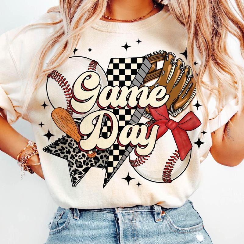 Baseball T-Shirt, Game Day Baseball T-Shirt, Retro Checkered Baseball Mama T-Shirt, Baseball Mom T-Shirt, Leopard...
