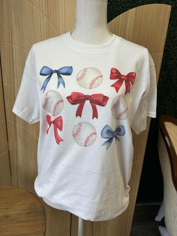 Baseballs and Bows Tee - Sports Mom Hoodie, Sweatshirt | RetroVerseTees.com