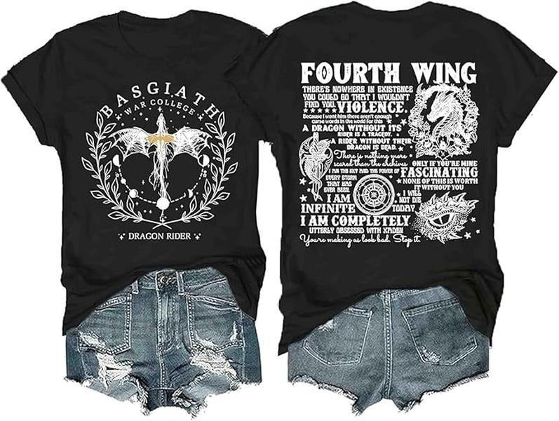 Basgiath WB shield College Lightsaber brand Shirt Fourth Wing Shirt Pure Cotton Fabric Casual Streetstyle Crew Neck Short...