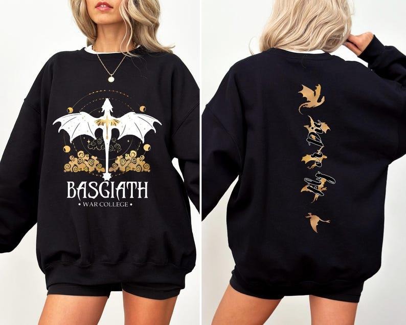 Basgiath War College Sweatshirt ,Dragon Rider, Fourth Wing Hoodie, Violet Sorrengail, Xaden Riorson, Fly or Die, Riders...