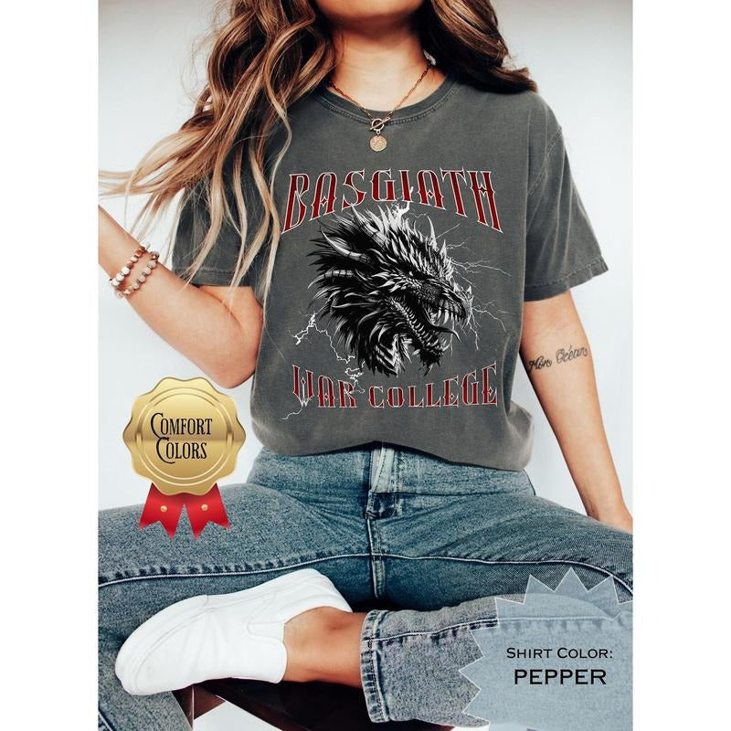 Basgiath War College T-Shirt, Fourth Wing Tee, Iron flame Shirt, Tairn and Violet Sorrengail, bookish shirt, reading...