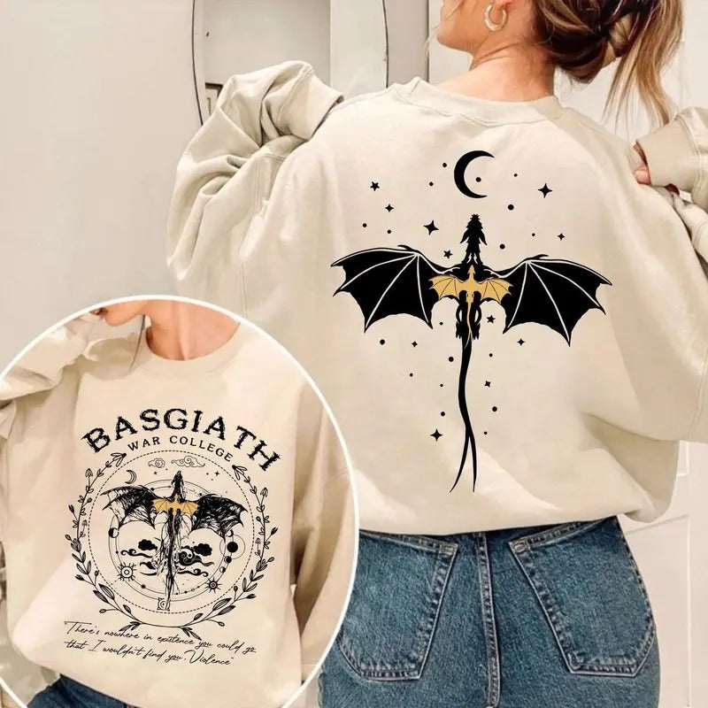 Basgiath War College Tshirt, Double Side Fourth Wing Hoodie, Dragon Rider Shirt, Violet Sorrengail, Basgiath Bookish,...