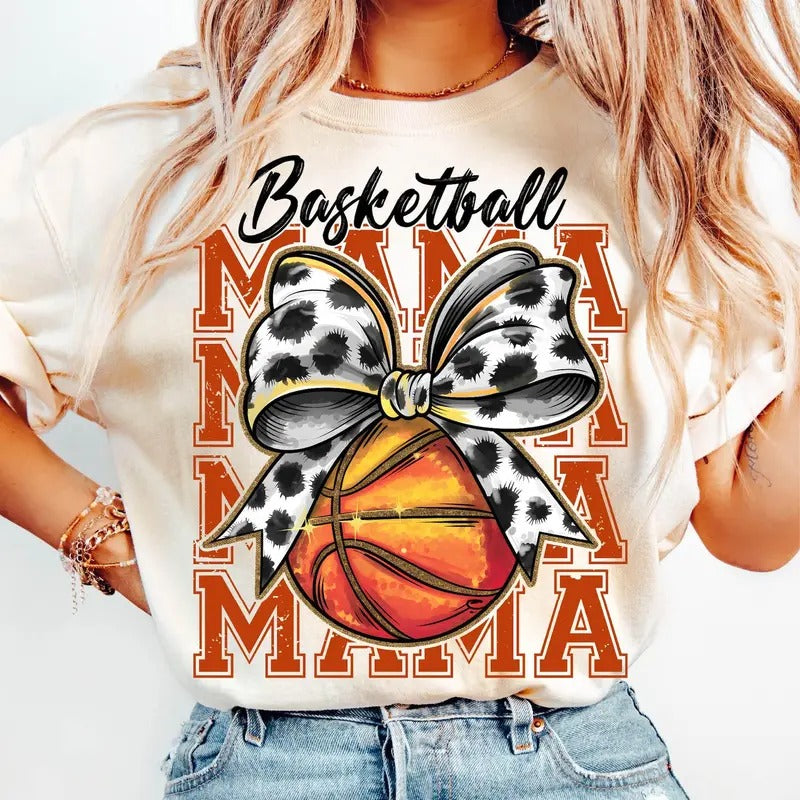 Basketball Mama T-Shirt, Retro Basketball Distressed Mom Shirt, Basketball Game Day, Sports Mom Coquette Basketball...