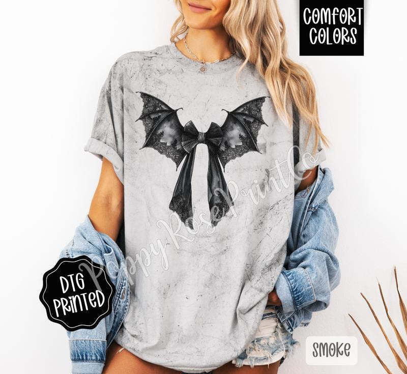 Bat Bow Halloween Tee Comfort Colors Color Blast T-Shirt, Women's Graphic Tee Spooky Season Shirt Hoodie, Sweatshirt