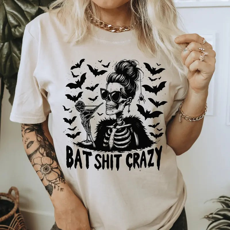 Bat Shit Crazy Halloween Shirt. Casual Everyday Softstyle Halloween Unisex T-Shirt. Hoodie, Sweatshirt | RetroVerseTees.com