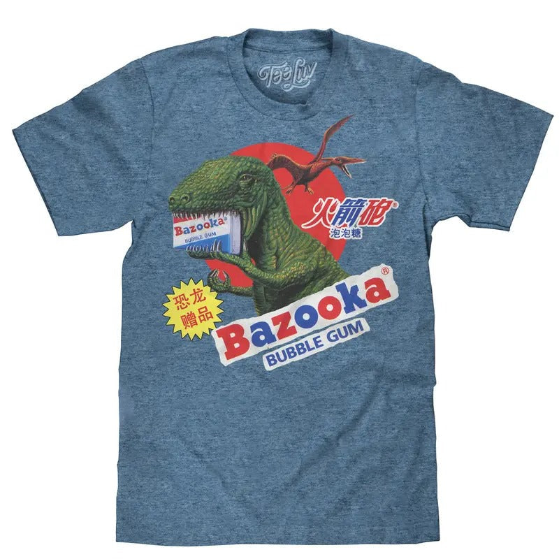 Bazooka Bubble Gum Dinosaur T-Shirt - Cabo Blue Hoodie, Sweatshirt | RetroVerseTees.com