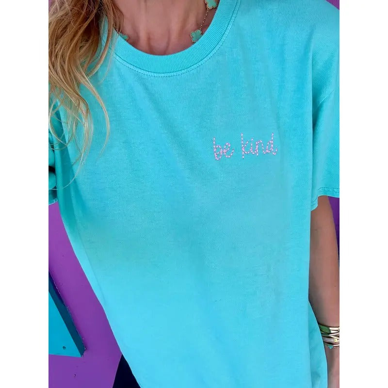 Be Kind Embroidered Mint Tee Hoodie, Sweatshirt | RetroVerseTees.com