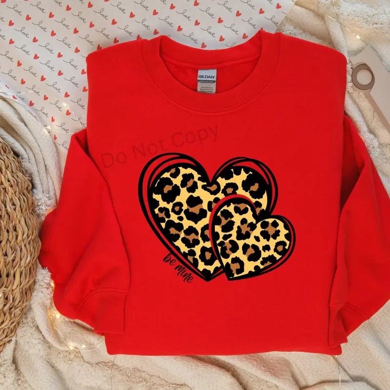 Be Mine Leopard Heart Direct to Film Garment Transfer T-Shirts, Hoodie, Sweatshirt | RetroVerseTees.com