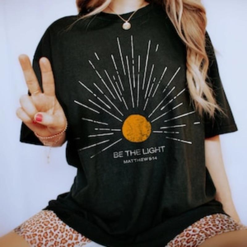 Be TNF Light TNF Vintage Bible Verse Christian Celestial Comfort Colors Tshirt, Boho Shirt, Sun Shirt, Inspirational Gift...