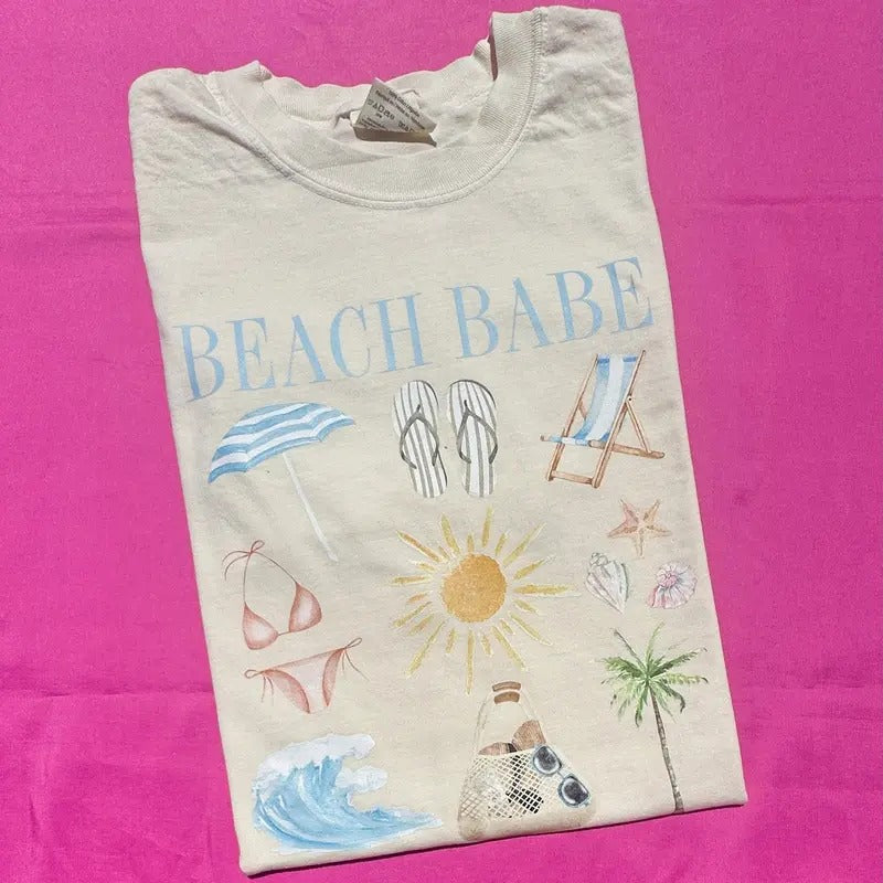 Beach Babe Collage Comfort Colors T-Shirt 'NLB' Hoodie, Sweatshirt | RetroVerseTees.com