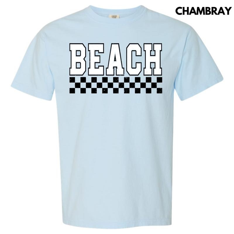 Beach Varsity Checkered Comfort Colors T-Shirt 'NLB' Hoodie, Sweatshirt | RetroVerseTees.com
