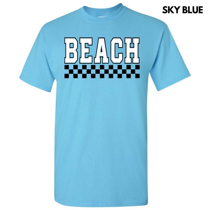 Beach Varsity Checkered Gildan Short Sleeve T-Shirt 'NLB' Hoodie, Sweatshirt | RetroVerseTees.com
