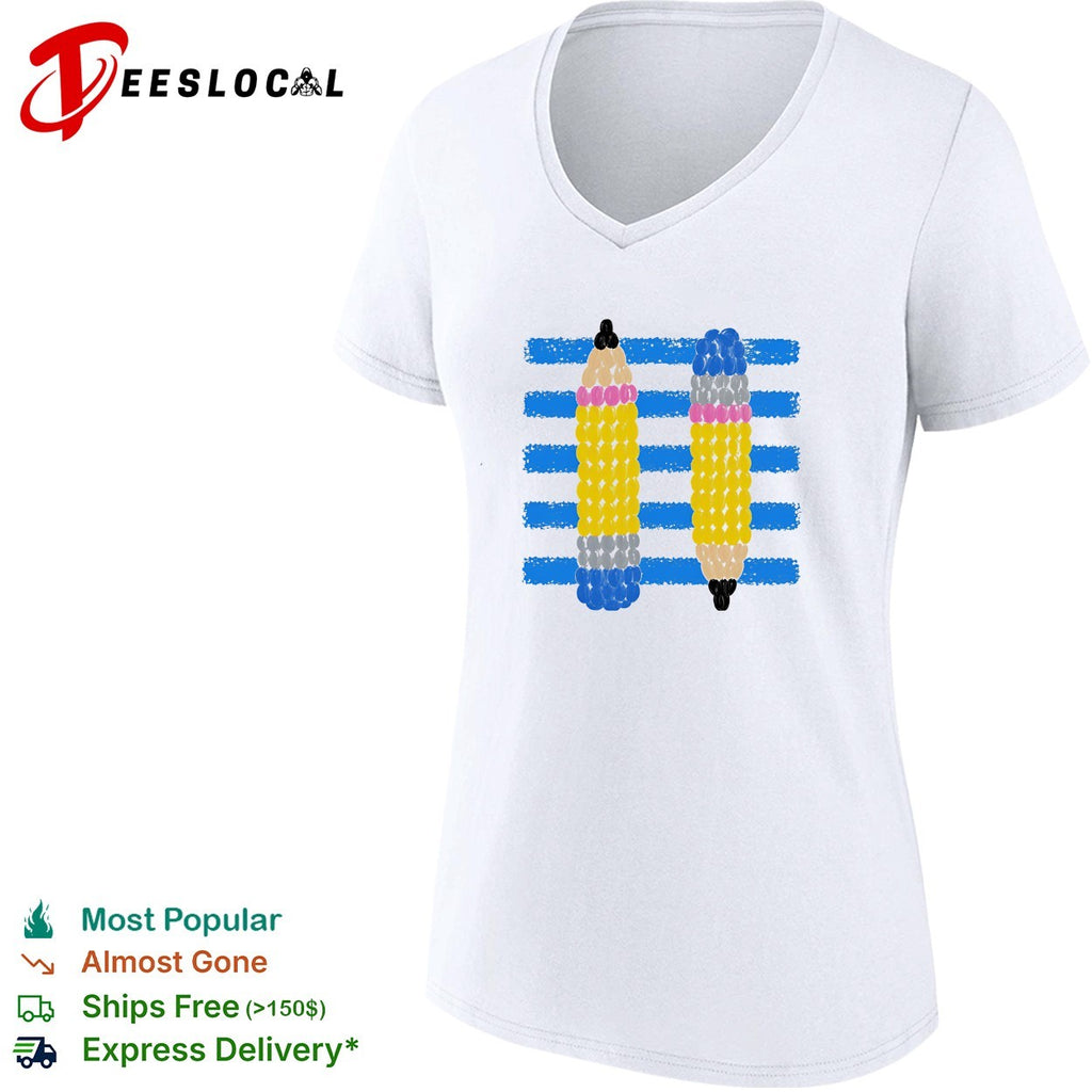 Beaded pencils blue stripes shirt