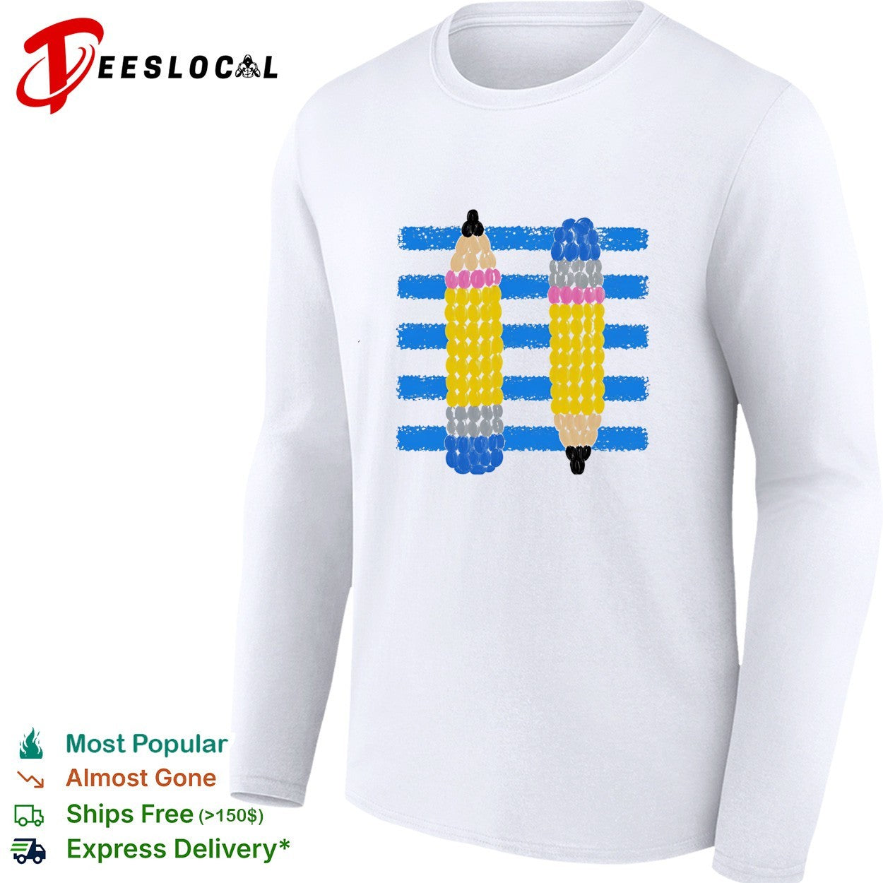 Beaded pencils blue stripes shirt
