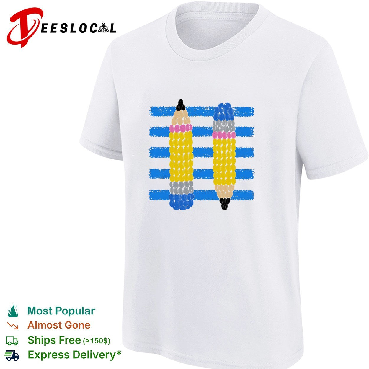 Beaded pencils blue stripes shirt