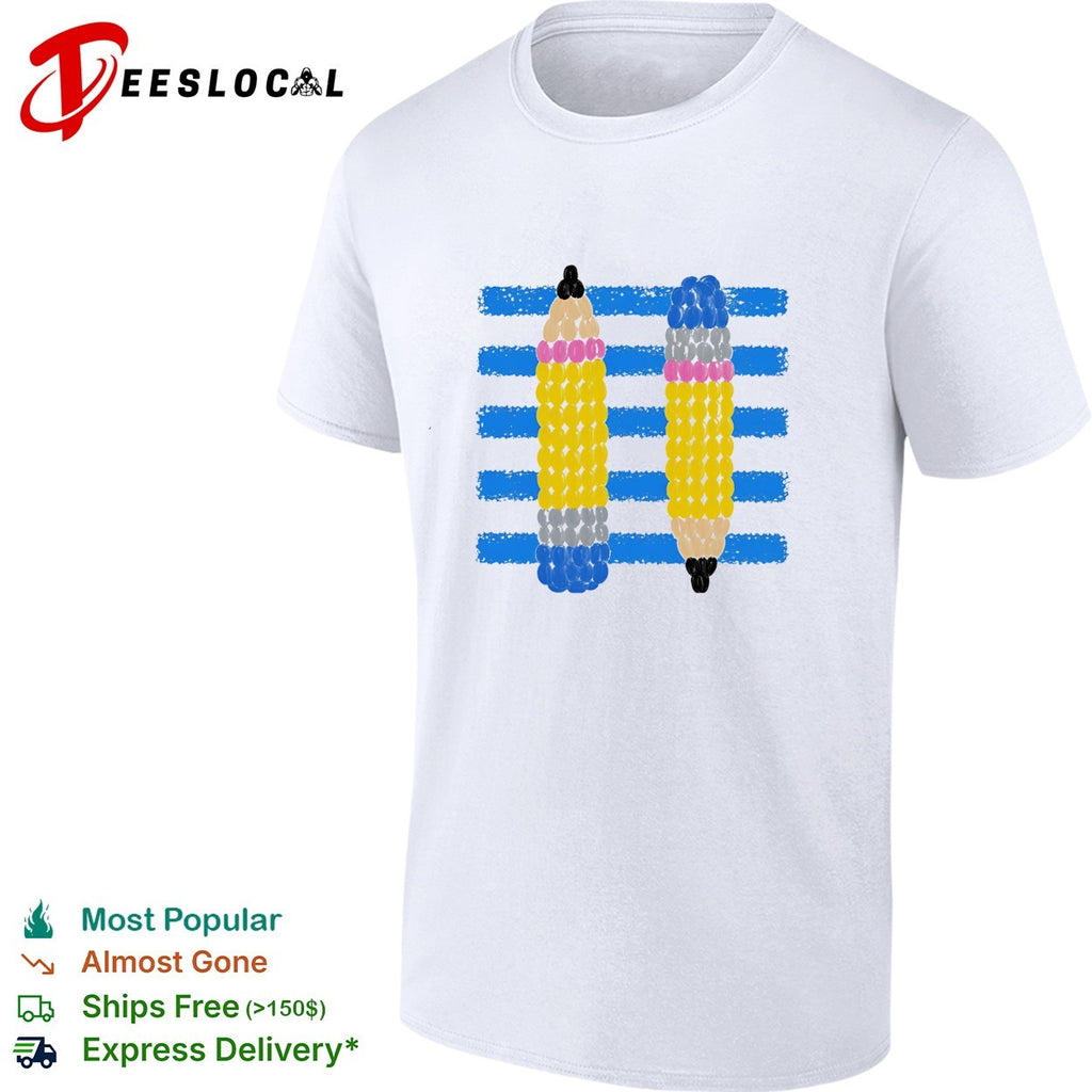 Beaded pencils blue stripes shirt
