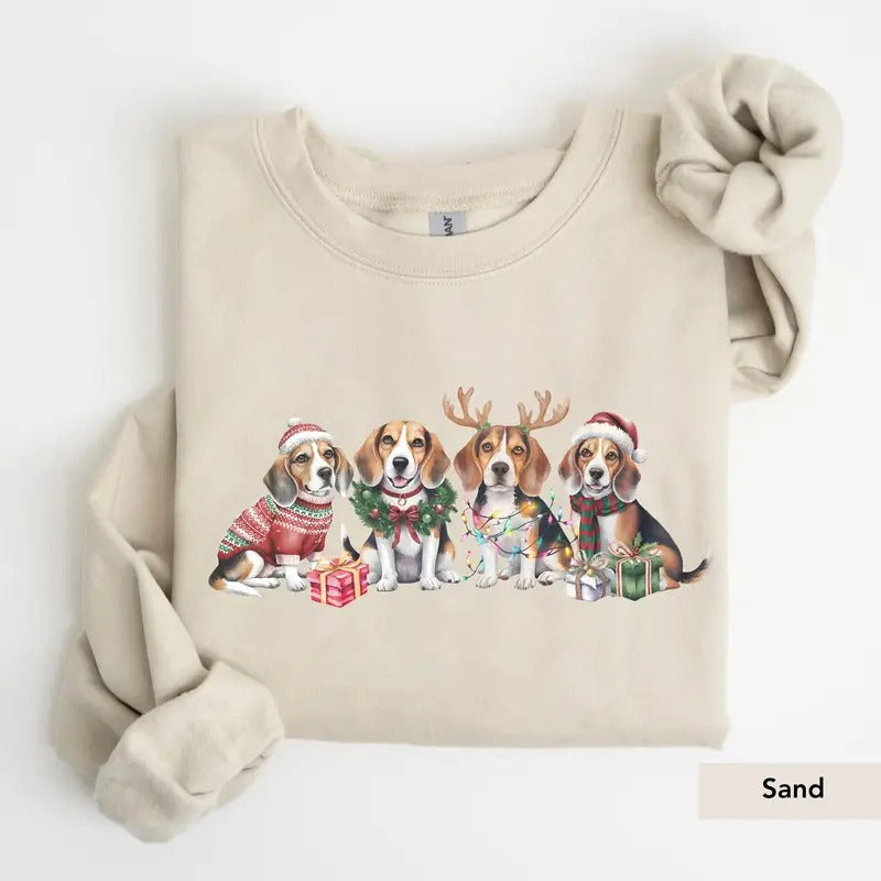 Beagle Santa Christmas Sweatshirt, Beagle Gift for Dog Mom, Beagle Christmas, Dog mom Christmas Crewneck, Beagle shirt,...