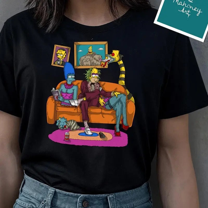 Beetlejuice Simpsons Style T-Shirt, Womens, Girls, Spooky, Goth, Halloween tee Hoodie, Sweatshirt | RetroVerseTees.com