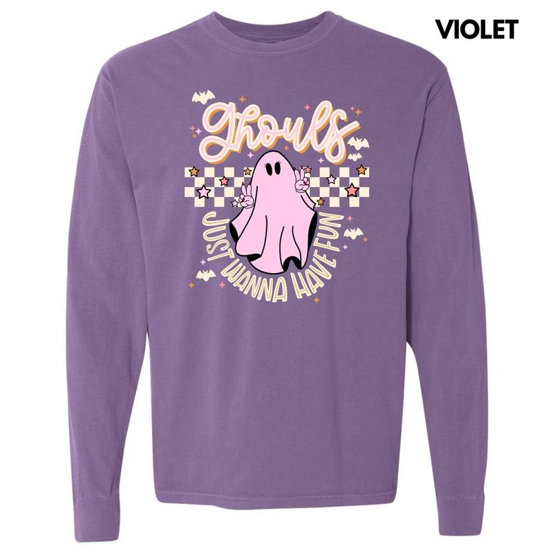 Beige Checker Ghouls Fun Long Sleeve Comfort Colors T-Shirt 'NLB' Hoodie, Sweatshirt | RetroVerseTees.com