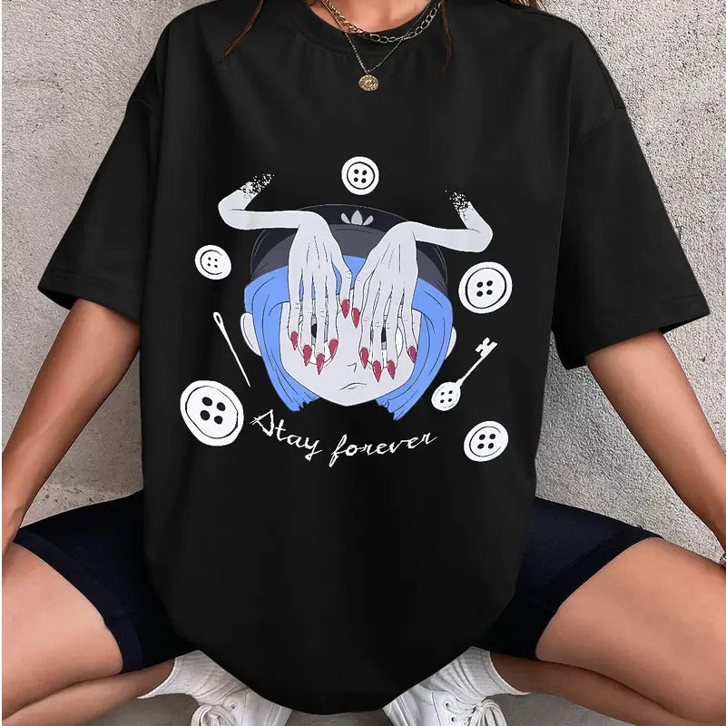 Beldam take Coraline stay Forever T-Shirt, Horror Coraline movies, Horror Character Shirt, Halloween Crewneck Sweatshirt...