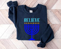 Believe Sweatshirt, Hanukkah Sweater, Religious Hoodie, Jewish Friend Gift Sweater, Candle Lights Long Sleeve, Jewish...