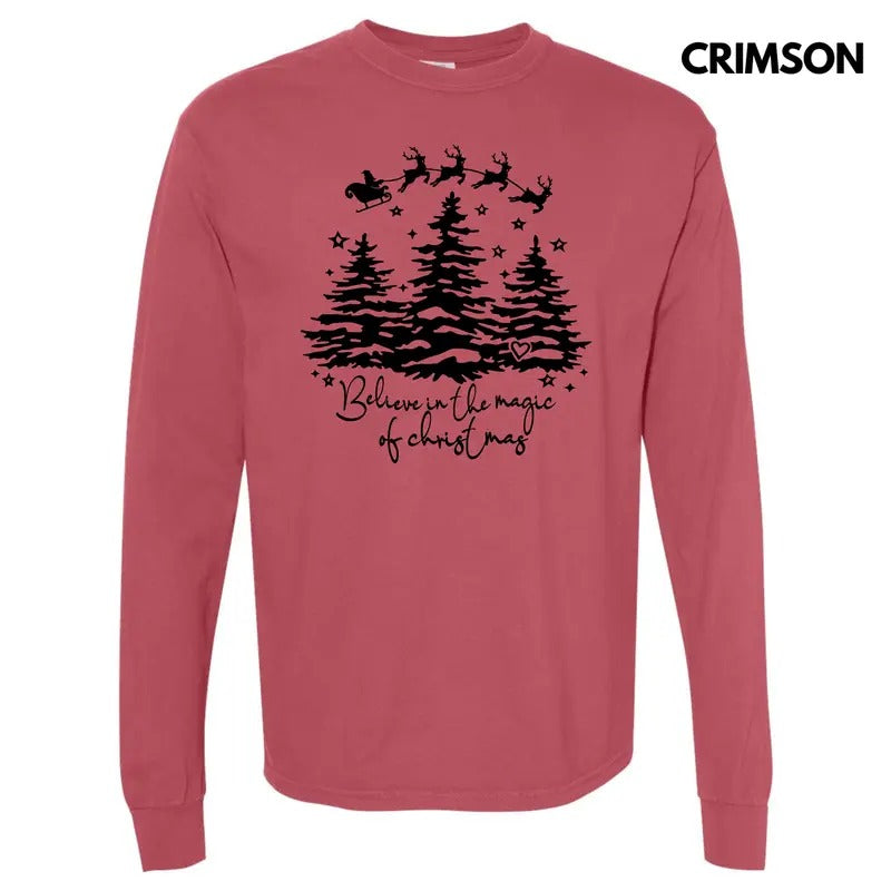 Believe in Christmas Magic Long Sleeve Comfort Colors T-Shirt 'NLB' Hoodie, Sweatshirt | RetroVerseTees.com