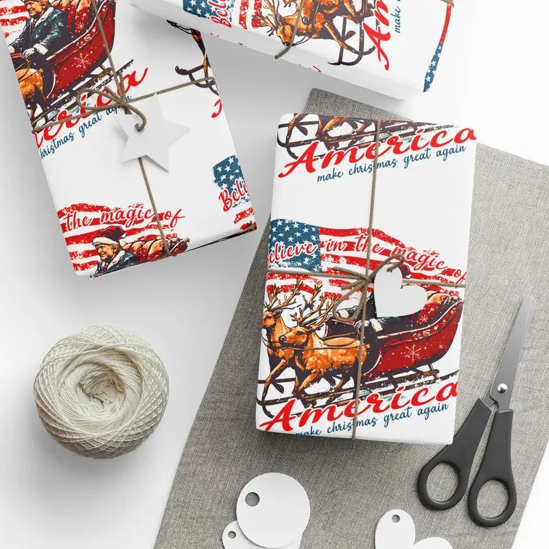 Believe in the Magic | Trump Wrapping Paper | Christmas | T-Shirts, Hoodie, Sweatshirt | RetroVerseTees.com