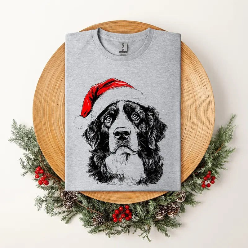 Bernese Mountain, Santa, Dog, Christmas, Dog Lover, Pet T-Shirt, Soft Style Tee, Women's Graphic Tshirt Hoodie, Sweatshirt
