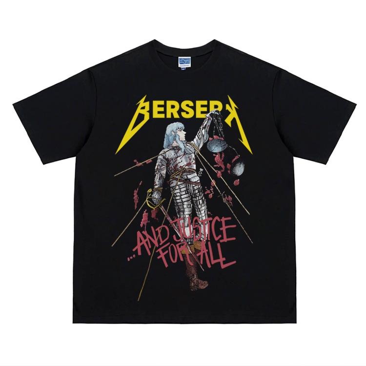 Berserk "AND JUSTICE FOR ALL" Heavyweight Vintage Tee 100% Cotton OVERSIZED Anime T-shirt Menswear Top Crew Necks Tshirt...