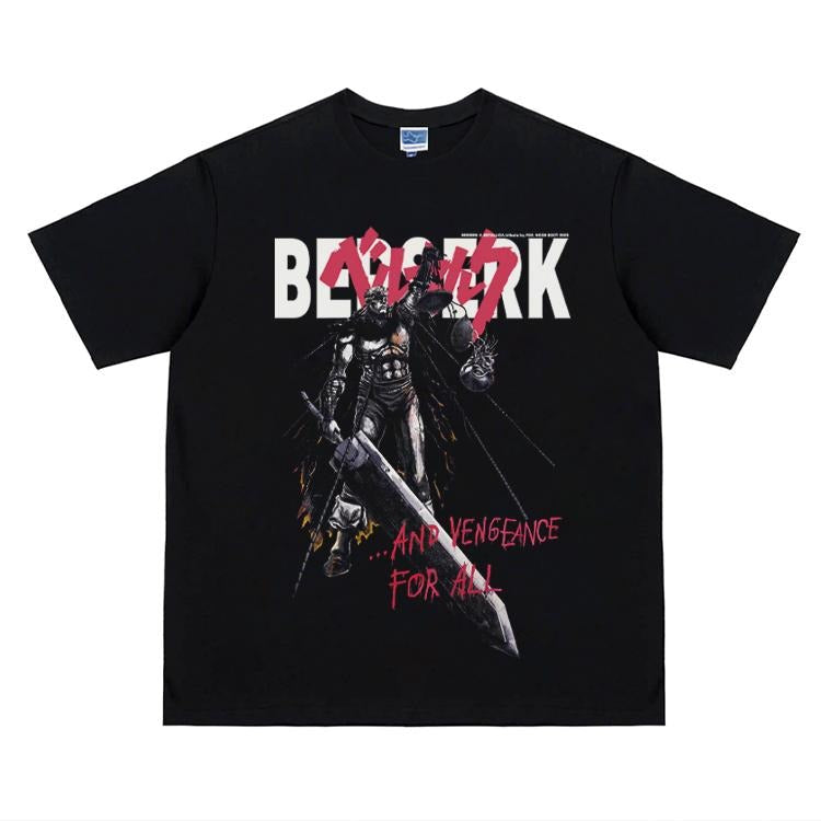 Berserk "AND VENGEANCE FOR ALL" Heavyweight Vintage Tee 100% Cotton OVERSIZED Anime T-shirt Menswear Top Crew Necks...