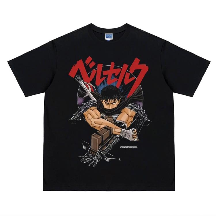 Berserk "Battle Stance" Heavyweight Vintage Tee 100% Cotton OVERSIZED Anime T-shirt Menswear Top Crew Necks Tshirt Casual...