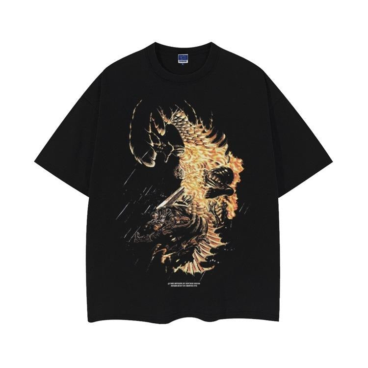 Berserk "Guts vs. Mozgus" Heavyweight Vintage Tee 100% Cotton OVERSIZED Anime T-shirt Menswear Top Crew Necks Tshirt...