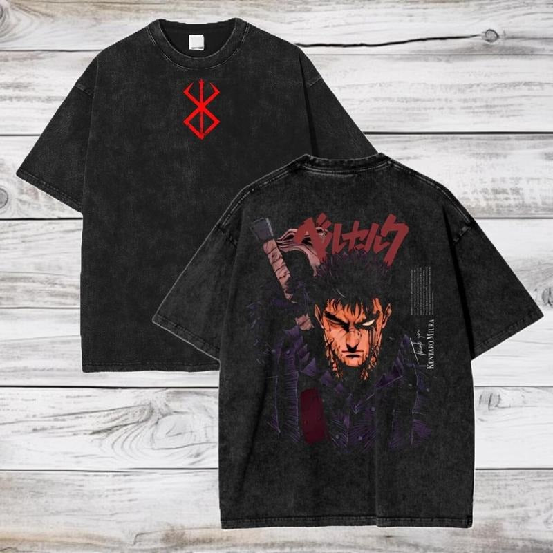 Berserk Anime Acid Washed T-Shirt Guts Anime Tee Gift For Him, Fresh Styles, Updated for Today, Full Size Range, Perfect...