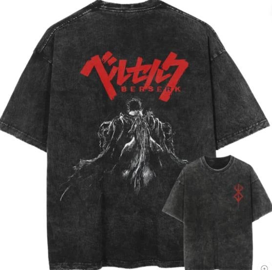 Berserk Guts Back Print Vintage T-Shirt , for unisex , gift for anime fan Menswear Top Hoodie, Sweatshirt