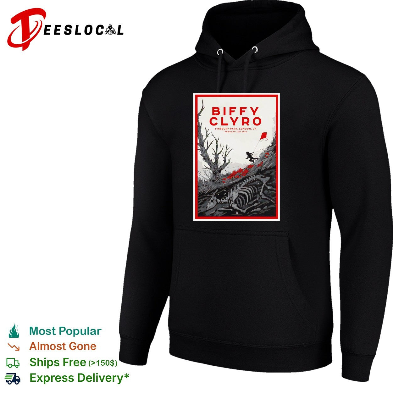 Biffy Clyro Finsbury Park London UK July 3rd 2026 child kite skeleton tree poster shirt