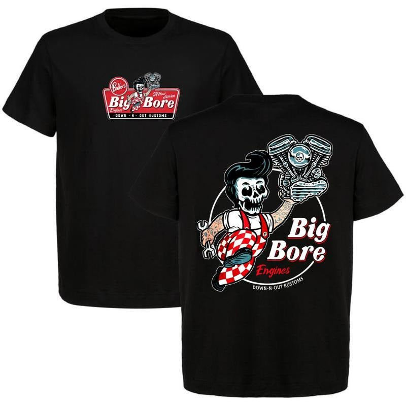 Big Bore Skull Guy Navy Blue Tee Racing Equipment Lover Menswear Top, Trendy Shirt - Unisex Shirt Graphic Tees For Men...