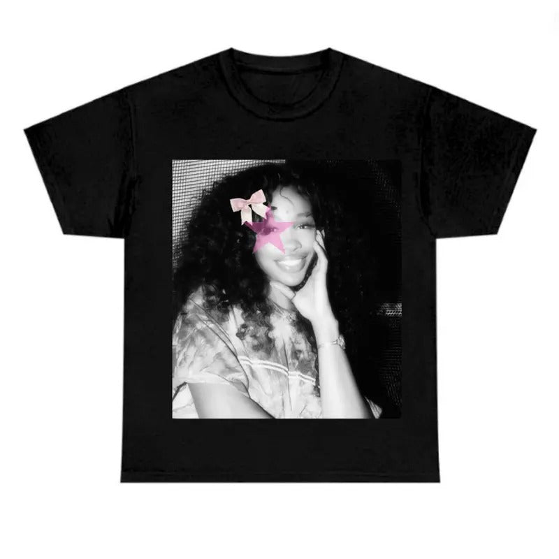 Big Face Pink Star SZA Black Shirt Cotton Fabric Hoodie, Sweatshirt | RetroVerseTees.com