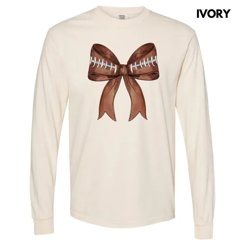 Big Football Bow Long Sleeve Comfort Colors T-Shirt 'NLB' Hoodie, Sweatshirt | RetroVerseTees.com