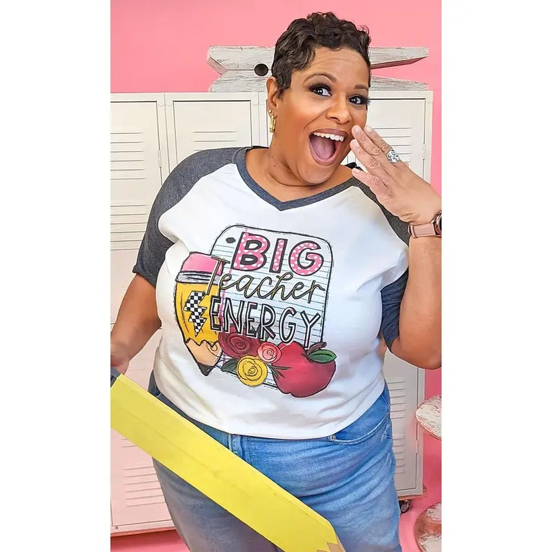 Big Teacher Energy Graphic V-Neck T-Shirts, Hoodie, Sweatshirt | RetroVerseTees.com