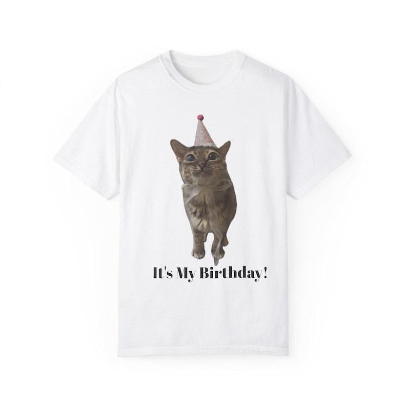 Birthday Cat T-shirt, Fun Pet Apparel, Unique Gift for Cat Lovers, Party Outfit, Unisex T-Shirt Casual Cotton Fabric Man...