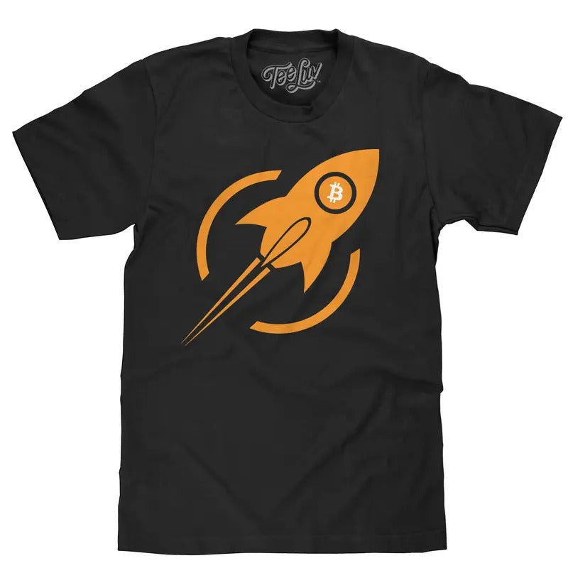 Bitcoin Rocket T-Shirt - Black Hoodie, Sweatshirt | RetroVerseTees.com