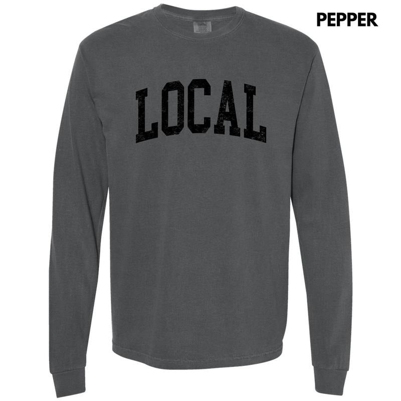 Black - Local Varsity Letter Long Sleeve Comfort Colors T-Shirt 'NLB' Hoodie, Sweatshirt | RetroVerseTees.com