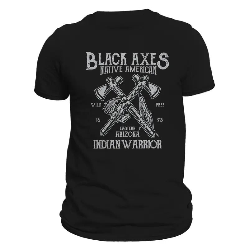 Black Axes Native American Indian Warrior Men's T-Shirt Casual Classic Hoodie, Sweatshirt | RetroVerseTees.com