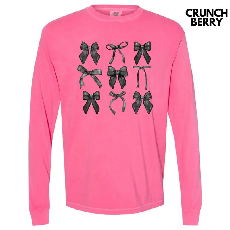 Black Bow Coquette Long Sleeve Comfort Colors T-Shirt 'NLB' Hoodie, Sweatshirt | RetroVerseTees.com