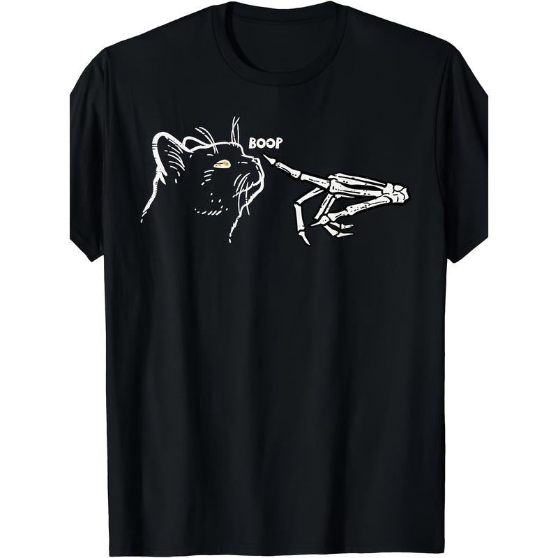 Black Cat Halloween T-shirt Made in USA Men's Graphic T-Shirt with Skeleton Hand Hoodie, Sweatshirt | RetroVerseTees.com