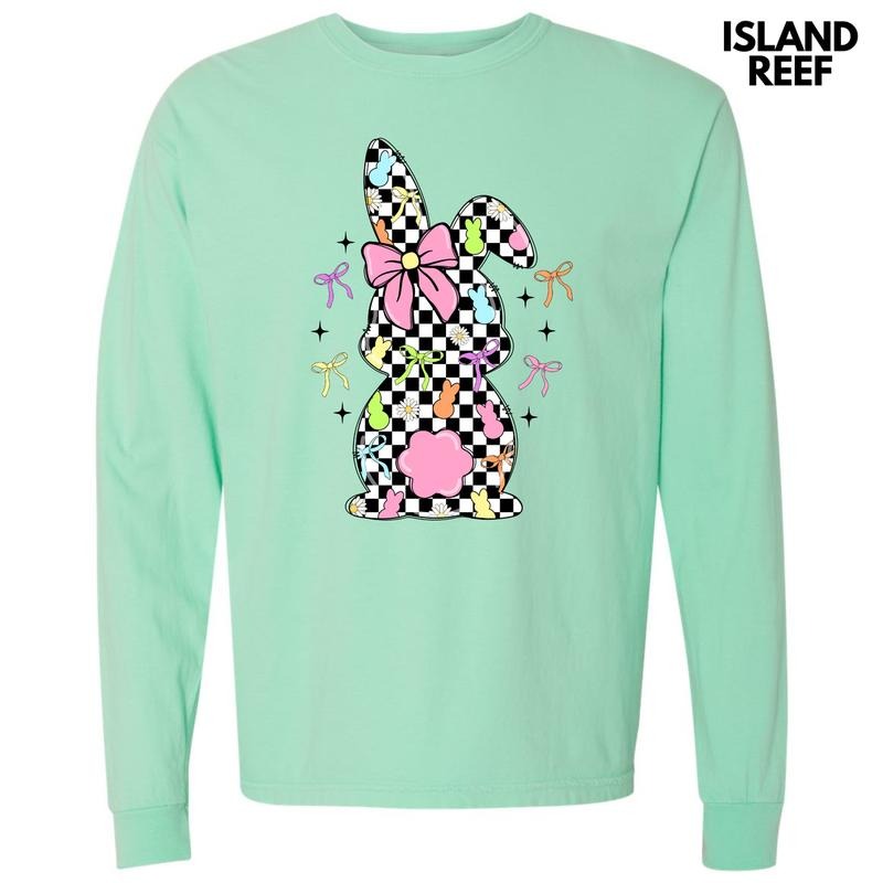 Black Checkered Bunny Long Sleeve Comfort Colors T-Shirt 'NLB' Hoodie, Sweatshirt | RetroVerseTees.com