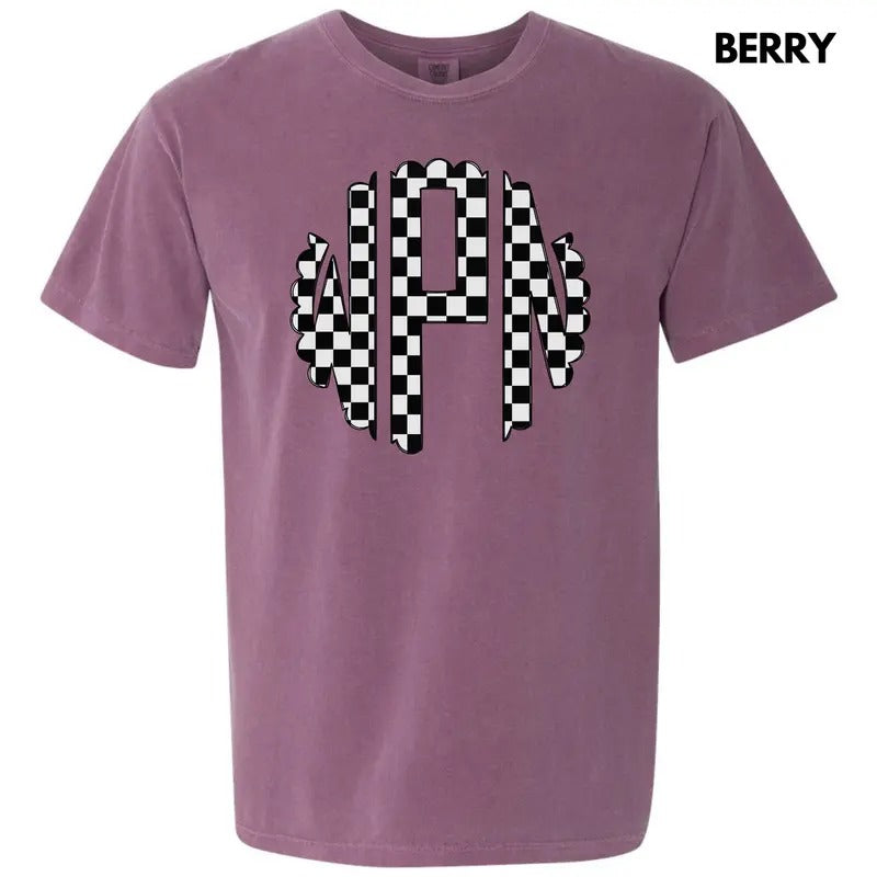 Black Checkered Monogram Comfort Colors T-Shirt 'NLB' Hoodie, Sweatshirt | RetroVerseTees.com