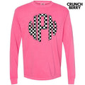 Black Checkered Monogram Long Sleeve Comfort Colors T-Shirt 'NLB' Hoodie, Sweatshirt | RetroVerseTees.com