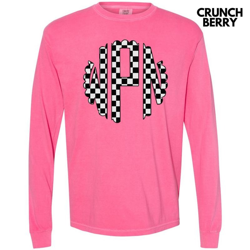 Black Checkered Monogram Long Sleeve Comfort Colors T-Shirt 'NLB' Hoodie, Sweatshirt | RetroVerseTees.com